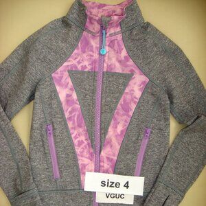 Ivivva by Lululemon Girl practice jacket size 4 thumbholes grey purple